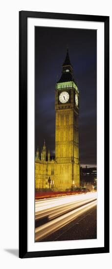 Clock Tower Lit Up at Night, Big Ben, Houses of Parliament, Palace of Westminster, London, England-null-Framed Photographic Print