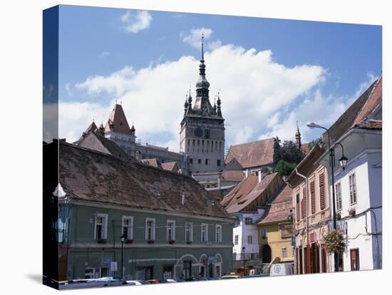 Clock Tower, on Old Town Citadel, from Piata Hermann Oberth, Sighisoara, Transylvania, Romania-Richard Ashworth-Stretched Canvas