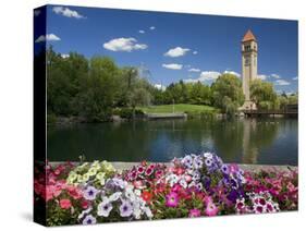 Clock Tower, Spokane River, Riverfront Park, Spokane, Washington, USA-Charles Gurche-Stretched Canvas