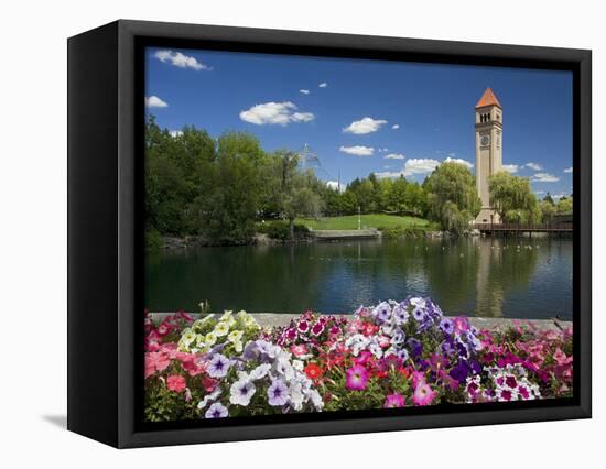 Clock Tower, Spokane River, Riverfront Park, Spokane, Washington, USA-Charles Gurche-Framed Stretched Canvas