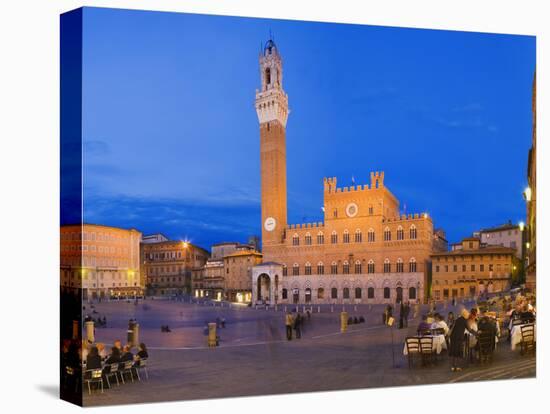 Clock Tower with a Palace in a City, Torre Del Mangia, Palazzo Pubblico, Piazza Del Campo, Siena...-null-Stretched Canvas