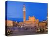 Clock Tower with a Palace in a City, Torre Del Mangia, Palazzo Pubblico, Piazza Del Campo, Siena...-null-Stretched Canvas