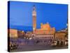 Clock Tower with a Palace in a City, Torre Del Mangia, Palazzo Pubblico, Piazza Del Campo, Siena...-null-Stretched Canvas