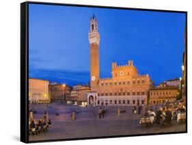 Clock Tower with a Palace in a City, Torre Del Mangia, Palazzo Pubblico, Piazza Del Campo, Siena...-null-Framed Stretched Canvas