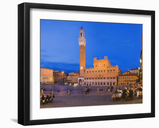 Clock Tower with a Palace in a City, Torre Del Mangia, Palazzo Pubblico, Piazza Del Campo, Siena...-null-Framed Premium Photographic Print
