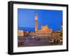 Clock Tower with a Palace in a City, Torre Del Mangia, Palazzo Pubblico, Piazza Del Campo, Siena...-null-Framed Premium Photographic Print