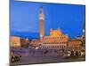 Clock Tower with a Palace in a City, Torre Del Mangia, Palazzo Pubblico, Piazza Del Campo, Siena...-null-Mounted Premium Photographic Print