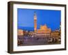 Clock Tower with a Palace in a City, Torre Del Mangia, Palazzo Pubblico, Piazza Del Campo, Siena...-null-Framed Photographic Print