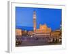 Clock Tower with a Palace in a City, Torre Del Mangia, Palazzo Pubblico, Piazza Del Campo, Siena...-null-Framed Photographic Print