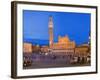 Clock Tower with a Palace in a City, Torre Del Mangia, Palazzo Pubblico, Piazza Del Campo, Siena...-null-Framed Photographic Print