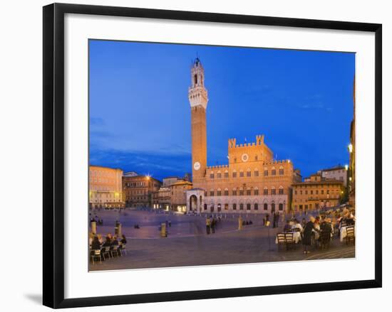 Clock Tower with a Palace in a City, Torre Del Mangia, Palazzo Pubblico, Piazza Del Campo, Siena...-null-Framed Photographic Print