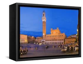 Clock Tower with a Palace in a City, Torre Del Mangia, Palazzo Pubblico, Piazza Del Campo, Siena...-null-Framed Stretched Canvas