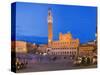 Clock Tower with a Palace in a City, Torre Del Mangia, Palazzo Pubblico, Piazza Del Campo, Siena...-null-Stretched Canvas