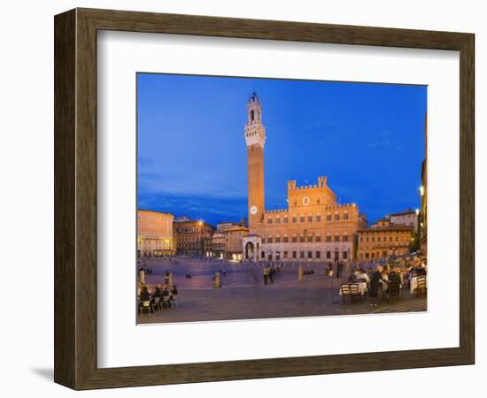 Clock Tower with a Palace in a City, Torre Del Mangia, Palazzo Pubblico, Piazza Del Campo, Siena...-null-Framed Photographic Print