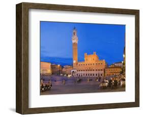 Clock Tower with a Palace in a City, Torre Del Mangia, Palazzo Pubblico, Piazza Del Campo, Siena...-null-Framed Photographic Print