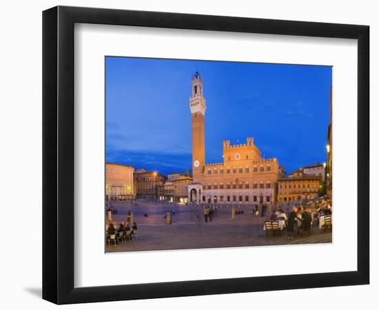 Clock Tower with a Palace in a City, Torre Del Mangia, Palazzo Pubblico, Piazza Del Campo, Siena...-null-Framed Photographic Print