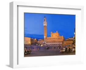 Clock Tower with a Palace in a City, Torre Del Mangia, Palazzo Pubblico, Piazza Del Campo, Siena...-null-Framed Photographic Print