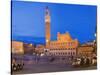 Clock Tower with a Palace in a City, Torre Del Mangia, Palazzo Pubblico, Piazza Del Campo, Siena...-null-Stretched Canvas