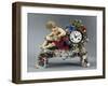 Clock with Case Decorated in Relief with Flowers and Figure, Porcelain-null-Framed Giclee Print