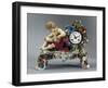 Clock with Case Decorated in Relief with Flowers and Figure, Porcelain-null-Framed Giclee Print