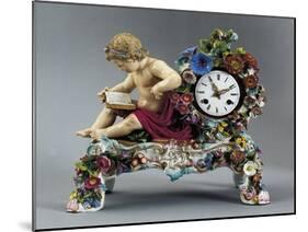 Clock with Case Decorated in Relief with Flowers and Figure, Porcelain-null-Mounted Giclee Print
