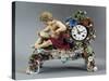 Clock with Case Decorated in Relief with Flowers and Figure, Porcelain-null-Stretched Canvas