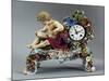 Clock with Case Decorated in Relief with Flowers and Figure, Porcelain-null-Mounted Giclee Print