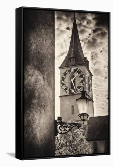 Clocktowwer of, St Peter Church, Zurich, Switzerland-George Oze-Framed Stretched Canvas