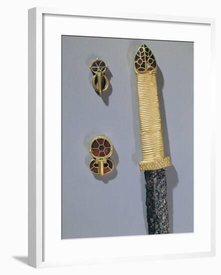 Cloisonne' Enamel and Gold Dagger Handle and Clasps, from Princely Burial of Germanic Warrior-null-Framed Giclee Print