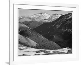 Close In View Dark Shadowed Hills In Fgnd Mts In Bkgd "Long's Peak Rocky Mt NP" Colorado 1933-1942-Ansel Adams-Framed Art Print