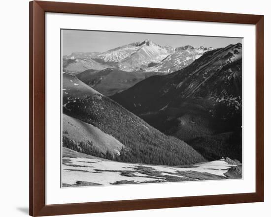 Close In View Dark Shadowed Hills In Fgnd Mts In Bkgd "Long's Peak Rocky Mt NP" Colorado 1933-1942-Ansel Adams-Framed Art Print