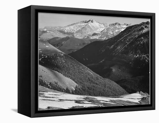 Close In View Dark Shadowed Hills In Fgnd Mts In Bkgd "Long's Peak Rocky Mt NP" Colorado 1933-1942-Ansel Adams-Framed Stretched Canvas