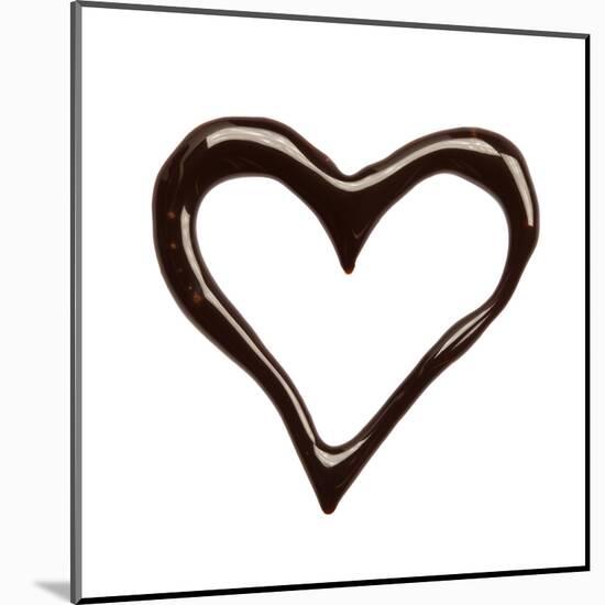 Close Up Chocolate Syrup Heart On White Background-donatas1205-Mounted Art Print