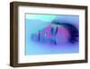 Close-Up Female Face, Young Beautiful Girl in Milk Bath with Soft Glowing in Blue-Green Neon Light.-master1305-Framed Photographic Print