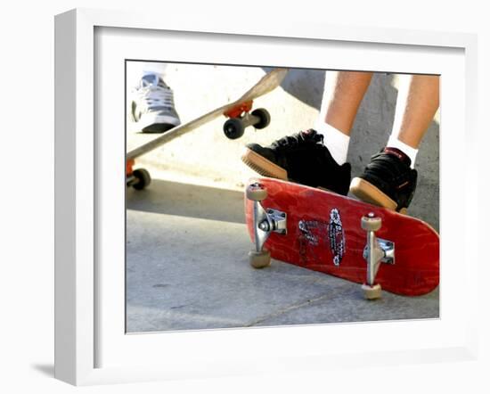 Close-up Image of Feet on Skateboards-null-Framed Premium Photographic Print