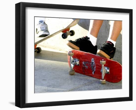 Close-up Image of Feet on Skateboards-null-Framed Photographic Print