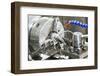 Close up Machining Tool Drill during Metal Cutting Process Boring a Hole-kadmy-Framed Photographic Print