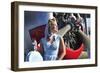 Close-Up of a 1940's Style Pin-Up Girl in Front of a Vintage F3F Biplane-null-Framed Photographic Print