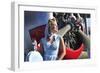 Close-Up of a 1940's Style Pin-Up Girl in Front of a Vintage F3F Biplane-null-Framed Photographic Print