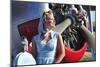 Close-Up of a 1940's Style Pin-Up Girl in Front of a Vintage F3F Biplane-null-Mounted Photographic Print