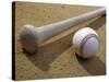 Close-up of a Baseball Bat and a Baseball-null-Stretched Canvas