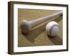 Close-up of a Baseball Bat and a Baseball-null-Framed Premium Photographic Print