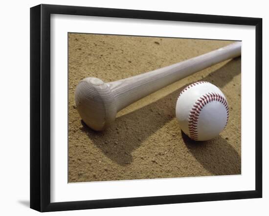 Close-up of a Baseball Bat and a Baseball-null-Framed Premium Photographic Print