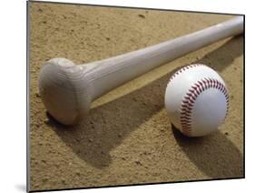 Close-up of a Baseball Bat and a Baseball-null-Mounted Premium Photographic Print
