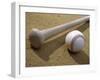 Close-up of a Baseball Bat and a Baseball-null-Framed Photographic Print
