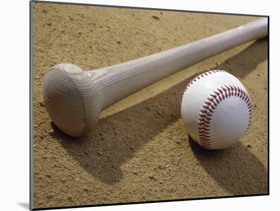 Close-up of a Baseball Bat and a Baseball-null-Mounted Photographic Print