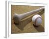 Close-up of a Baseball Bat and a Baseball-null-Framed Photographic Print