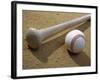 Close-up of a Baseball Bat and a Baseball-null-Framed Photographic Print