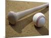 Close-up of a Baseball Bat and a Baseball-null-Mounted Photographic Print