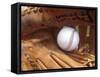 Close-up of a Baseball in a Glove-null-Framed Stretched Canvas